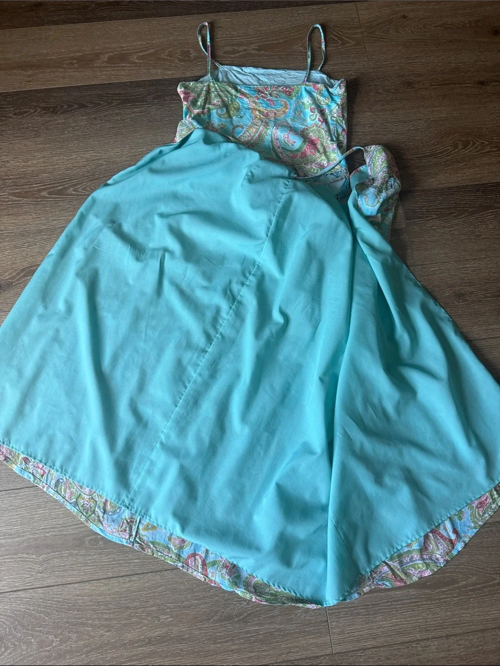 Vintage Turquoise Paisley Two-Piece Set - Fringe Crop Top & Wrap Skirt
